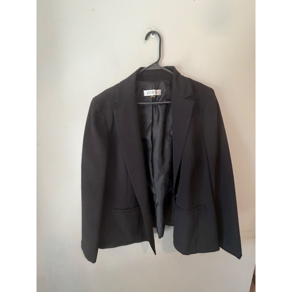 Kasper Womens Black Open Front Blazer Career Office Suit Jacket Size 10